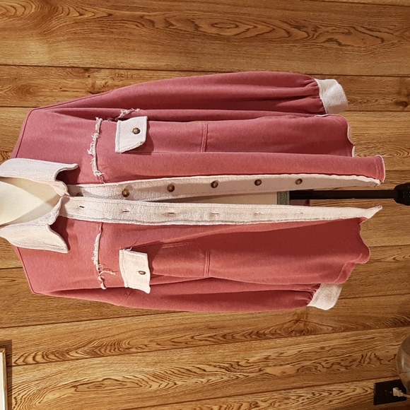 POL Jackets & Blazers - POL Pink French Terry Button-Down Shacket (Medium)